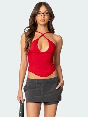 Edikted Lou Crossover Red Beaded Corset Size L